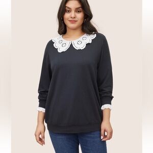 BloomChic Plus Size XL Contrast Peter Pan Collar Broderie Anglaise Sweatshirt